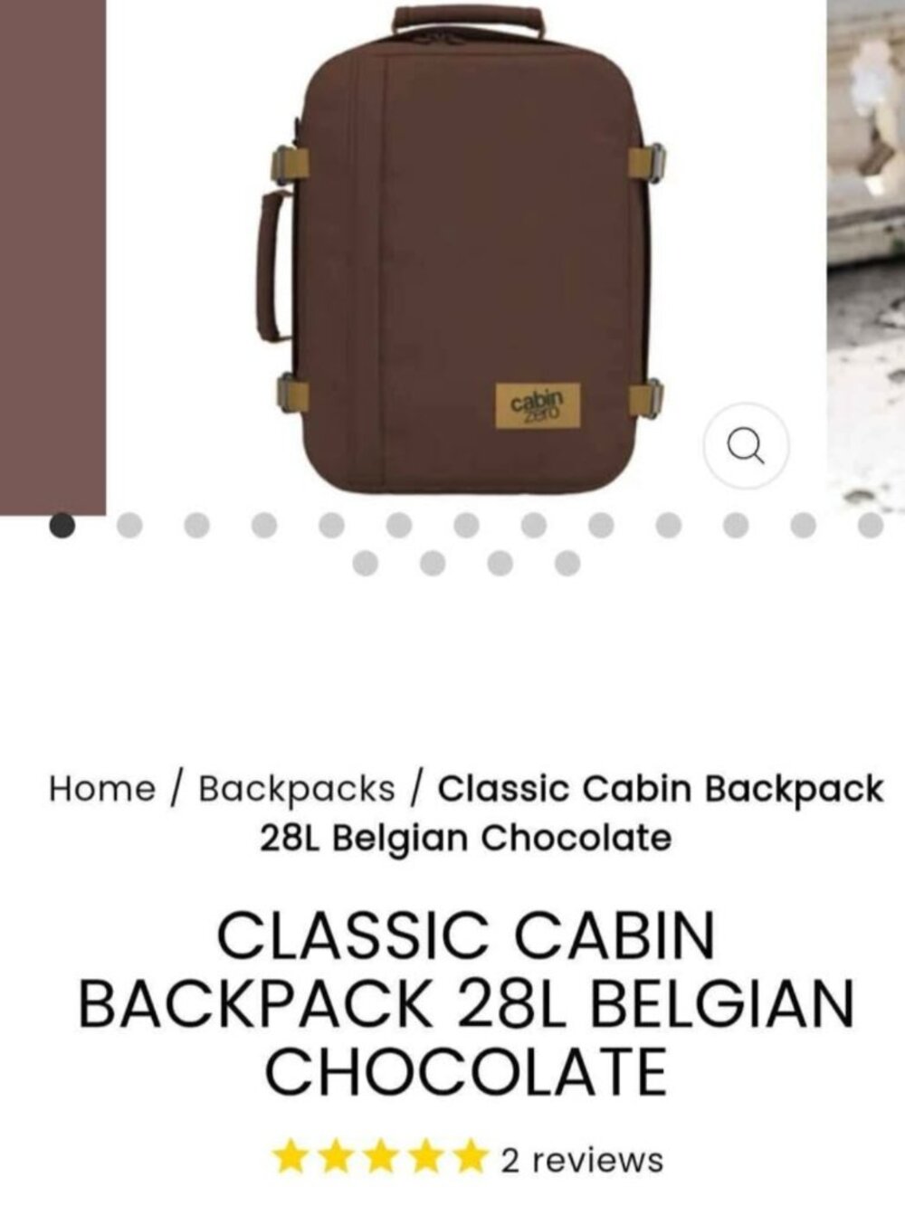 CabinZero Classic Cabin travel Backpack 28L Belgian Chocolate dimensions 15.4"